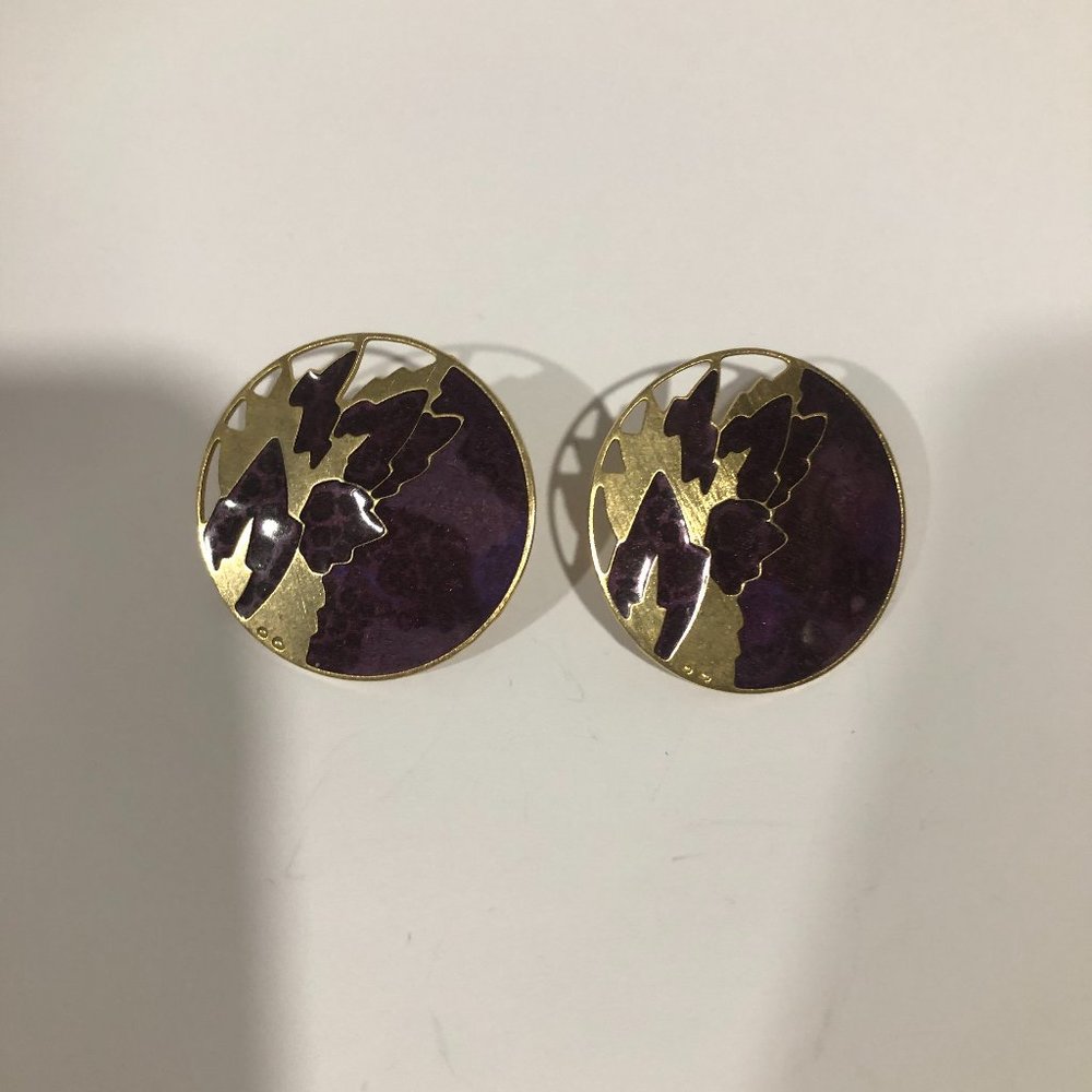 Edgar Berebi Earrings Purple Enamel Gold Tone
